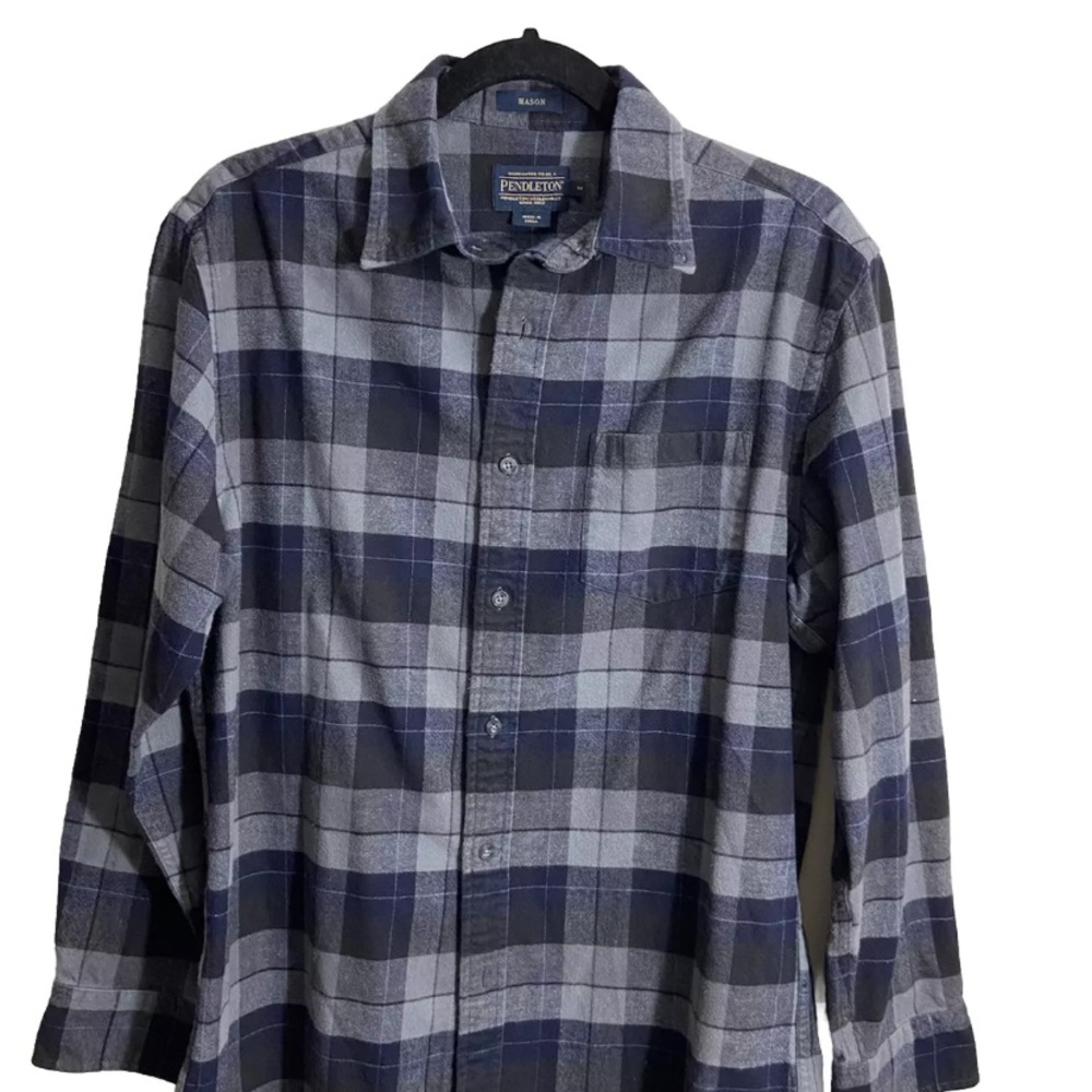 Pendleton Blue Plaid check mason flannel Button-Up Shirt medium